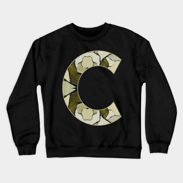 Letter C Monogram Initial Olive Green Pearl White Aesthetic Abstract Pattern Painting On Canvas Crewneck Sweatshirt by Go Abstract Art